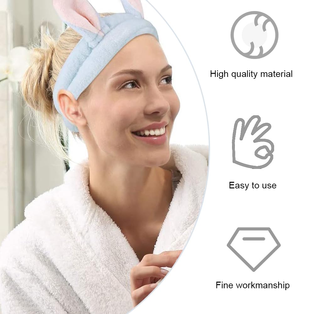 JIALWSJWAN 3 Pieces Cute Rabbit Ear Hairlace Soft Facial Headband Elastic Bunny Spa Skin Care Hairlace for Washing Face Beauty Skincare Shower - Image 3