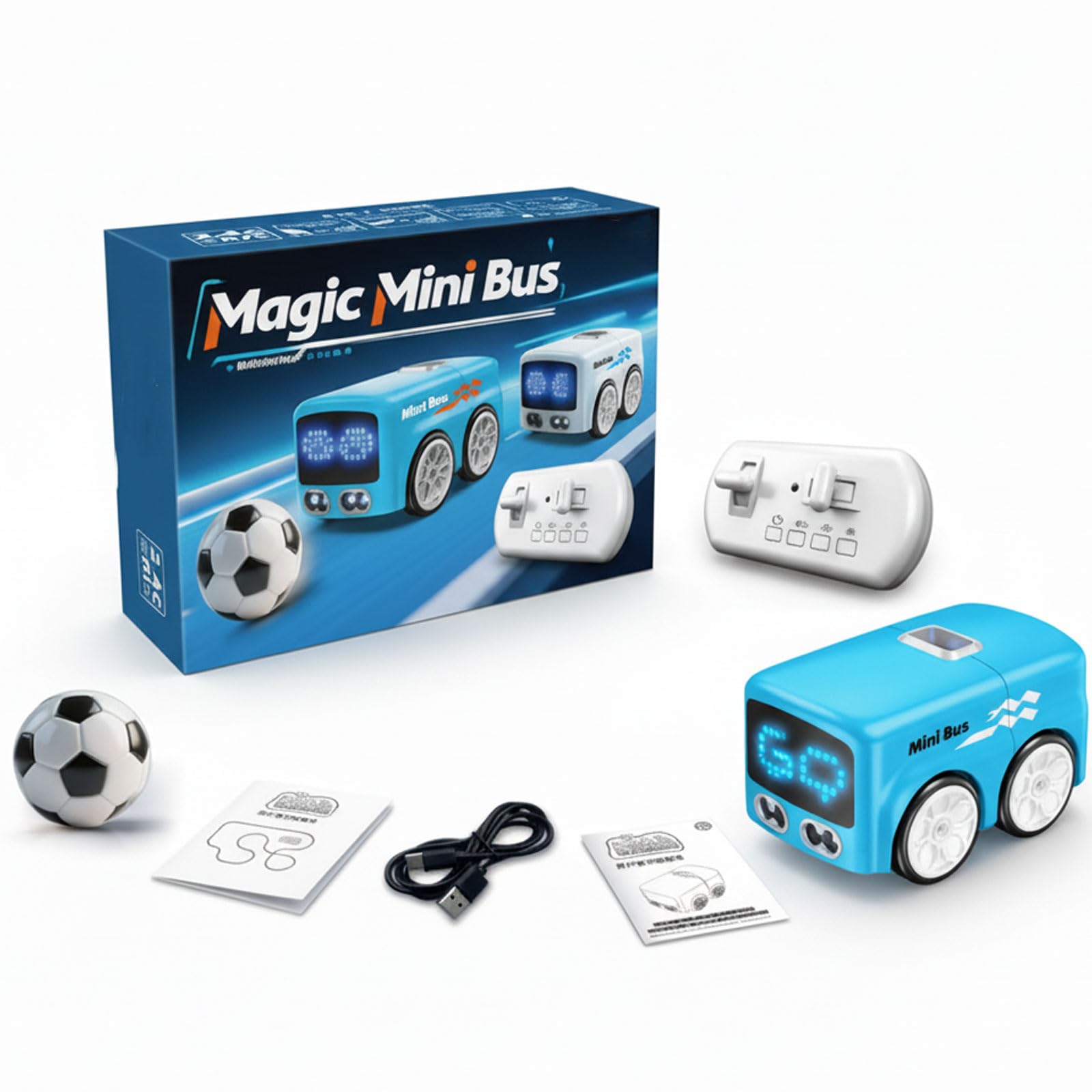 Magic Mini Rc Bus– Smart Line Following, Obstacle Avoidance RC Car with LED Face, Music & Remote Control | Educational Gift for Boys & Girls (Blue)