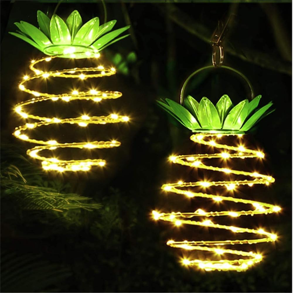 4pack Solar Pineapple Spiral LED Light Hanging Lantern Solar Spring-Shaped Garden Light Outdoor Waterproof Pendant Light for Patio Porch