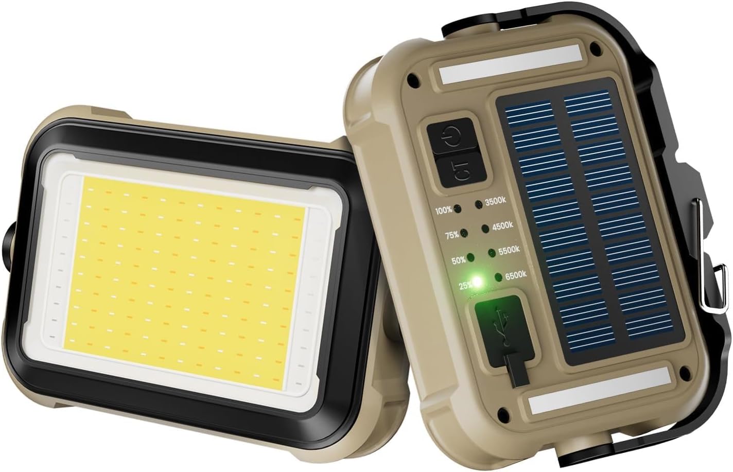 Solar Rechargeable Camping Light,Portable Bi Color 3500K-6500K Dimmable Panel Photography Lighting,3000 lumens m Small Led Work Light with 3600mAh Battery for Vlog Recording,Emergency,Mechanic,Outdoor