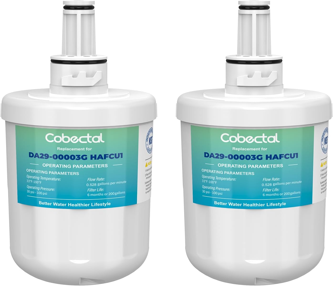 Cobectal DA29-00003G Water Filter Compatible with samsung DA29-00003B, DA29-00003A, Aqua-Pure Plus, HAFCU1, RFG237AARS, FMS-1, RS22HDHPNSR, RSG257AARS,2 Filters