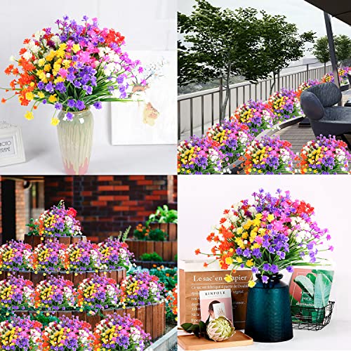 Lucky Snail 10 Pcs Artificial Flowers Outdoor, Uv Resistant Fake Flowers No Fade Plastic Flowers Faux Greenery Shrubs Plants Indoor Outside Hanging Planter Home Garden Christmas Decor(5 Colors) #TOP6