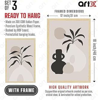 ArtX Paper Flowers Boho Wall Painting For Living Room Decoration Big Size, Framed Painting for Wall Decoration, Wall Decor For Bedroom, Multicolor, 37.5 x 18.5 inches, Set Of 4