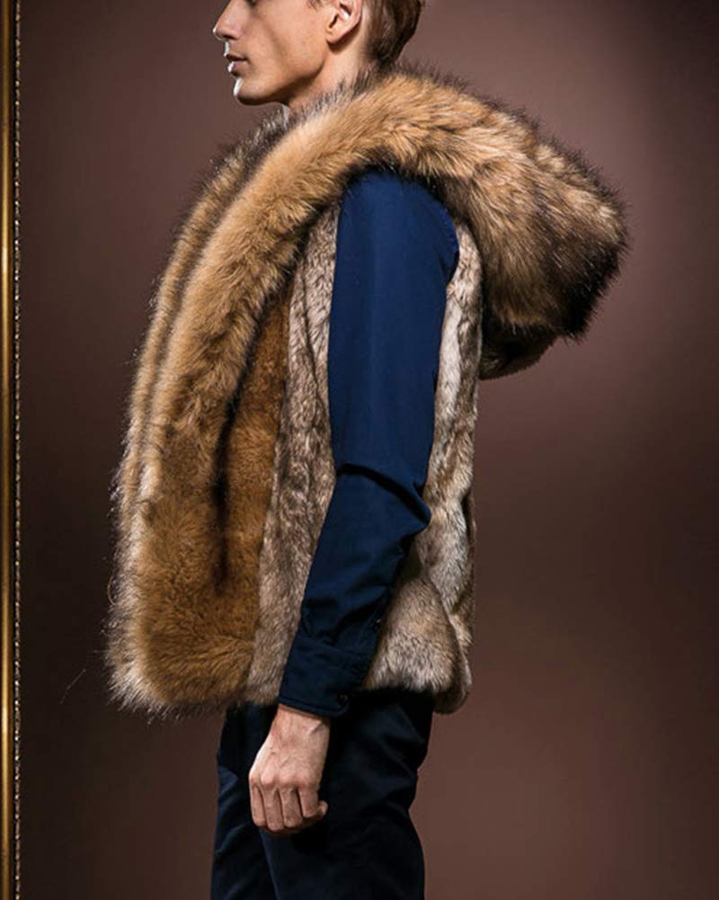 Gilet Senza Maniche da Uomo in Pelliccia Sintetica Body Warm Coat Gilets con Cappuccio Peloso Cardigan