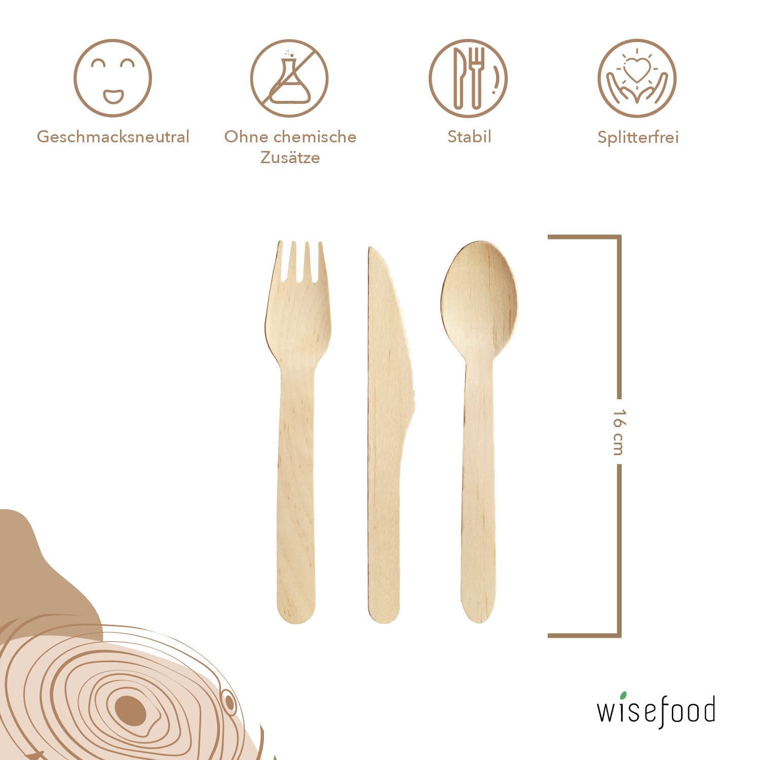 wisefood Jednorazowe sztućce z drewna brzozowego, sztućce drewniane, 6000 sztuk (1 karton), jednorazowe sztućce 16 cm, biodegradowalne, stabilne, przyjazne dla środowiska