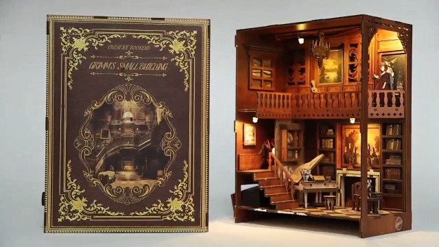 CRIOLPO Book Nook Kit maison de poupée miniature en bois pour adultes et adolescents - Puzzle 3D en bois avec capteur de lumière LED
