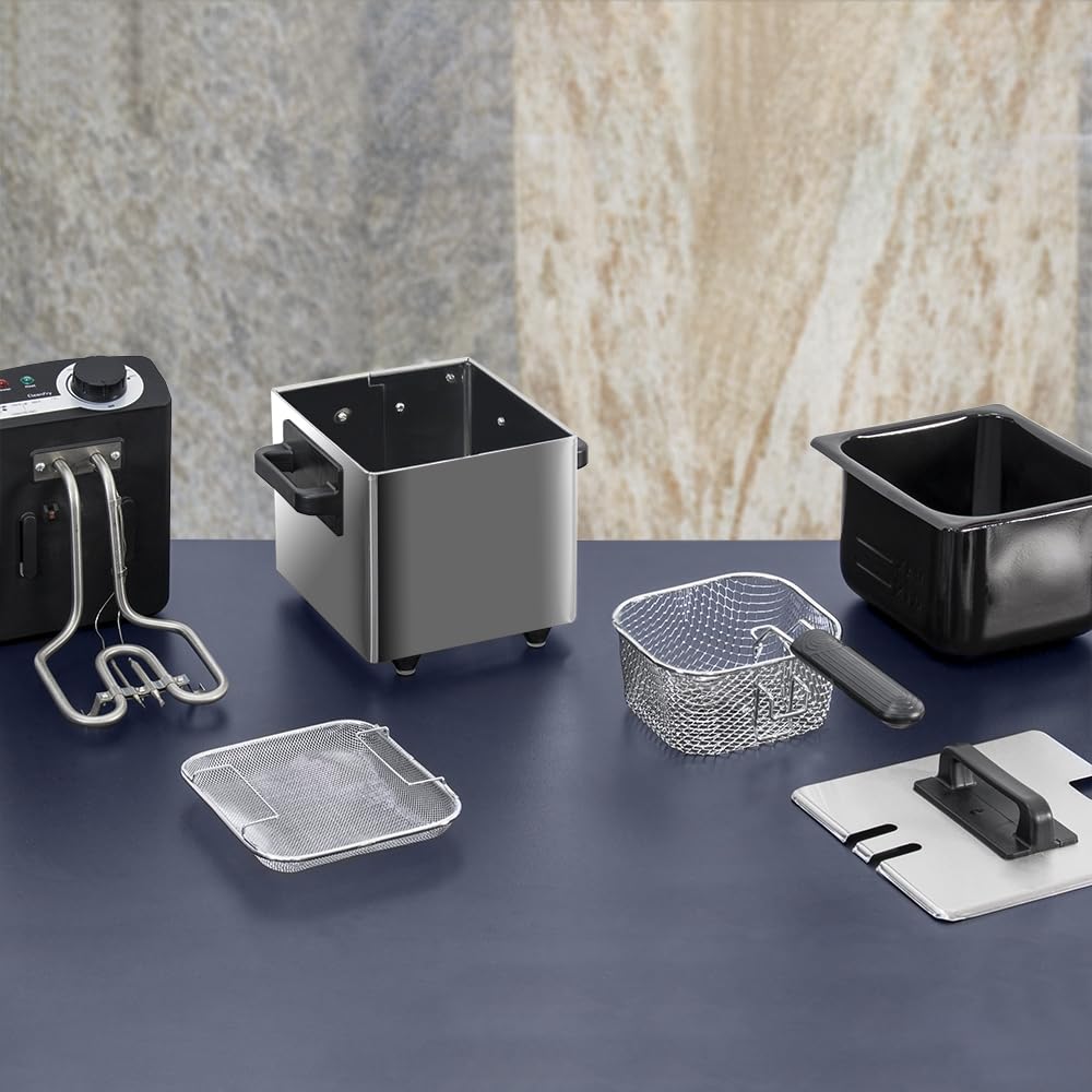 Cecotec Friteuse électrique avec huile Cleanfry 1,5 l, 1 000 W, acier inoxydable, filtre OilCleaner, température 190 °C, cuve émaillée, passe au lave-vaisselle, indicateur lumineux, surchauffe