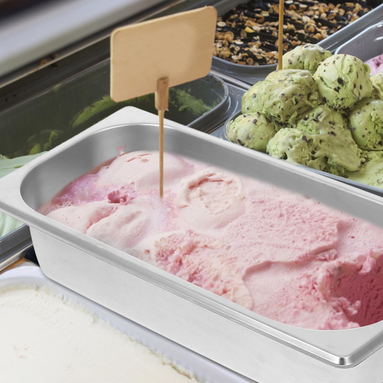 Mobestech Stainless Steel Ice Cream Tub with Lid 13X7X3 Inch Reusable Ice Cream Storage Container for Homemade Desserts Yogurt Fruit Preservation Compact Freezer Box for Refrigerator and Outdoor Use