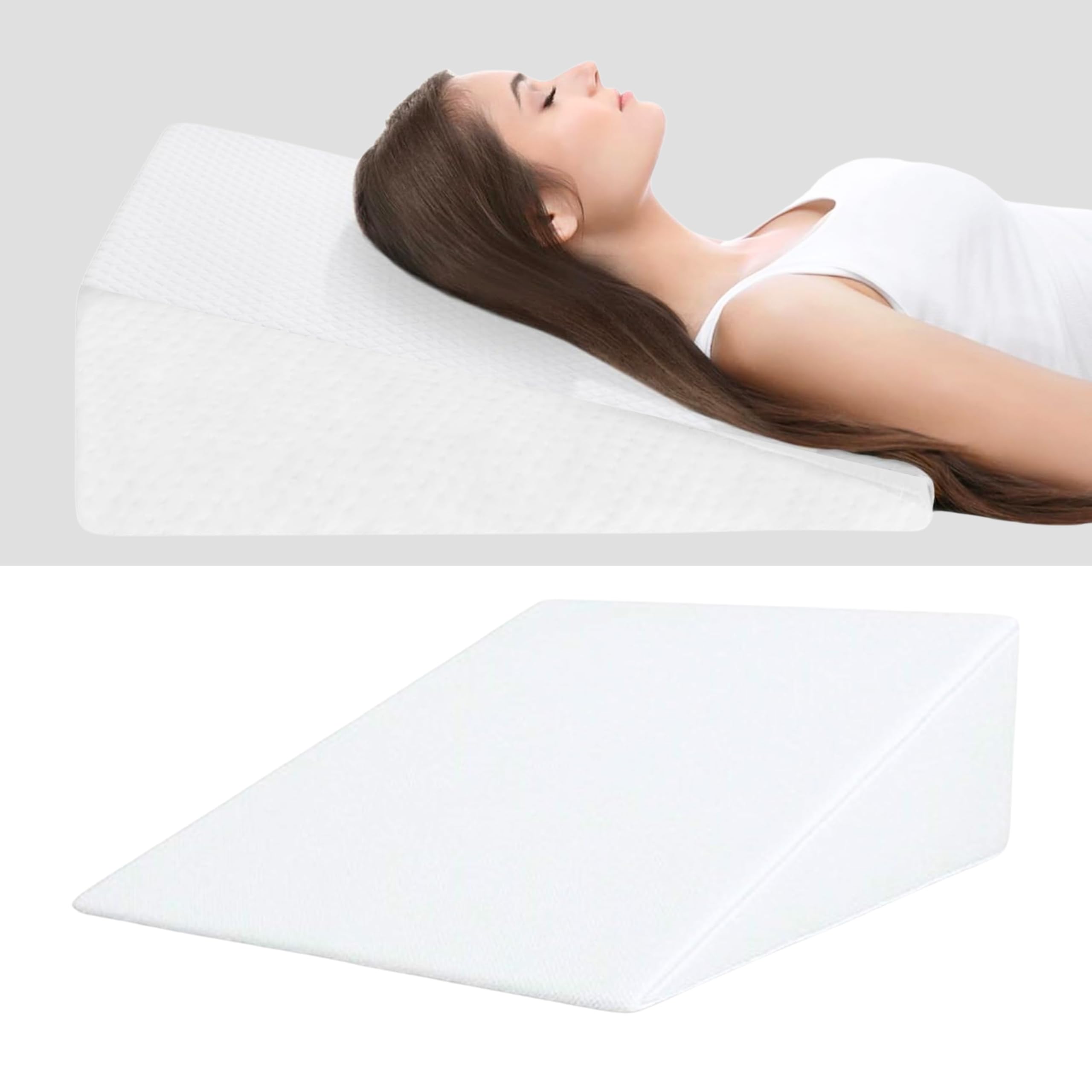 Adeptna White Memory Foam Therapy Bed Wedge Pillow – High-Density Support For Back Support, Neck, Leg Pain Relief Sleep Apnea For Better Breathing, Circulation, And Acid Reflux Heartburn
