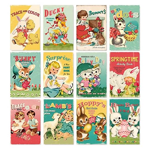 AnyDesign Vintage Easter Cards 36 Packs Retro Cartoon Bunny Greeting Cards Assorted Blank Note Cards with Envelopes Stickers for Spring Easter Classroom Home Office Business, 4 x 6 Inch