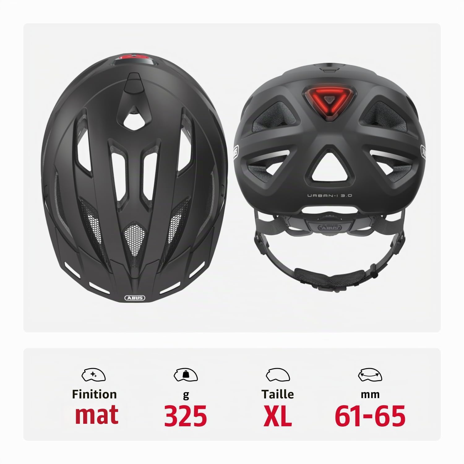 ABUS Stadtthelm Urban-I 3.0 Casque de vélo avec feu arrière visière fermeture magnétique