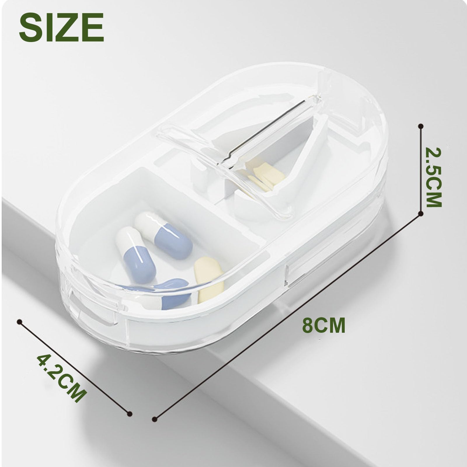 Pill Cutter,Pill Splitter,Cuts Pills Vitamins Tablets Bottom Medicine Storage Box, Easy to Carry, Easy to Disassemble and Clean (White)