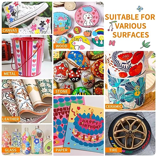 Nicecho Oil-Based Paint Pens, 12 Colors Permanent Paint Markers Medium Tip Never Fade Quick Drying and Waterproof Marker Set for Metal, Wood, Fabric, Tire, Stone, Canvas, Mugs, Glass, DIY Craft - Thumbnail 4