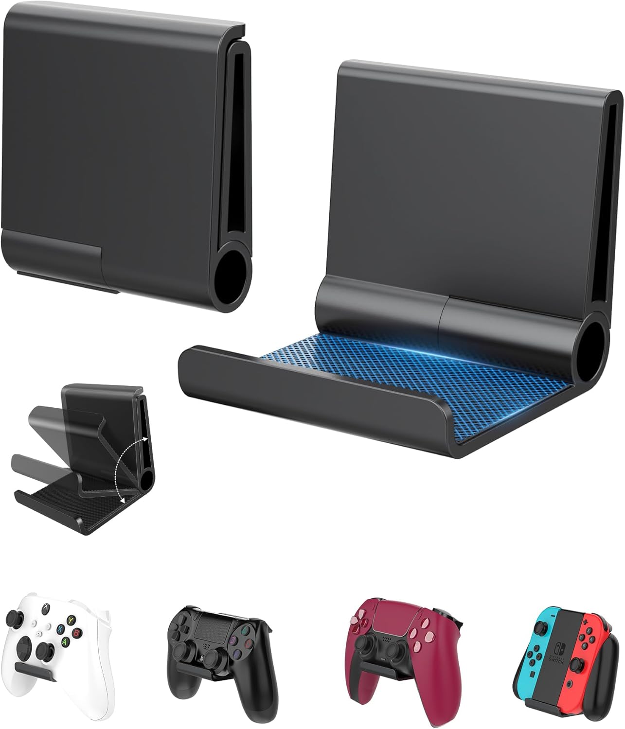 4 Pack Foldable Controller Wall Mount Holder for Xbox PS5 PS4 PS3 Switch Pro Strong Adhesive/Screw Upgraded Controller Stand Hanger with Anti-slip Pad Universal Gaming Remote, Headphone Accessories (4Pack Black) Thumbnail