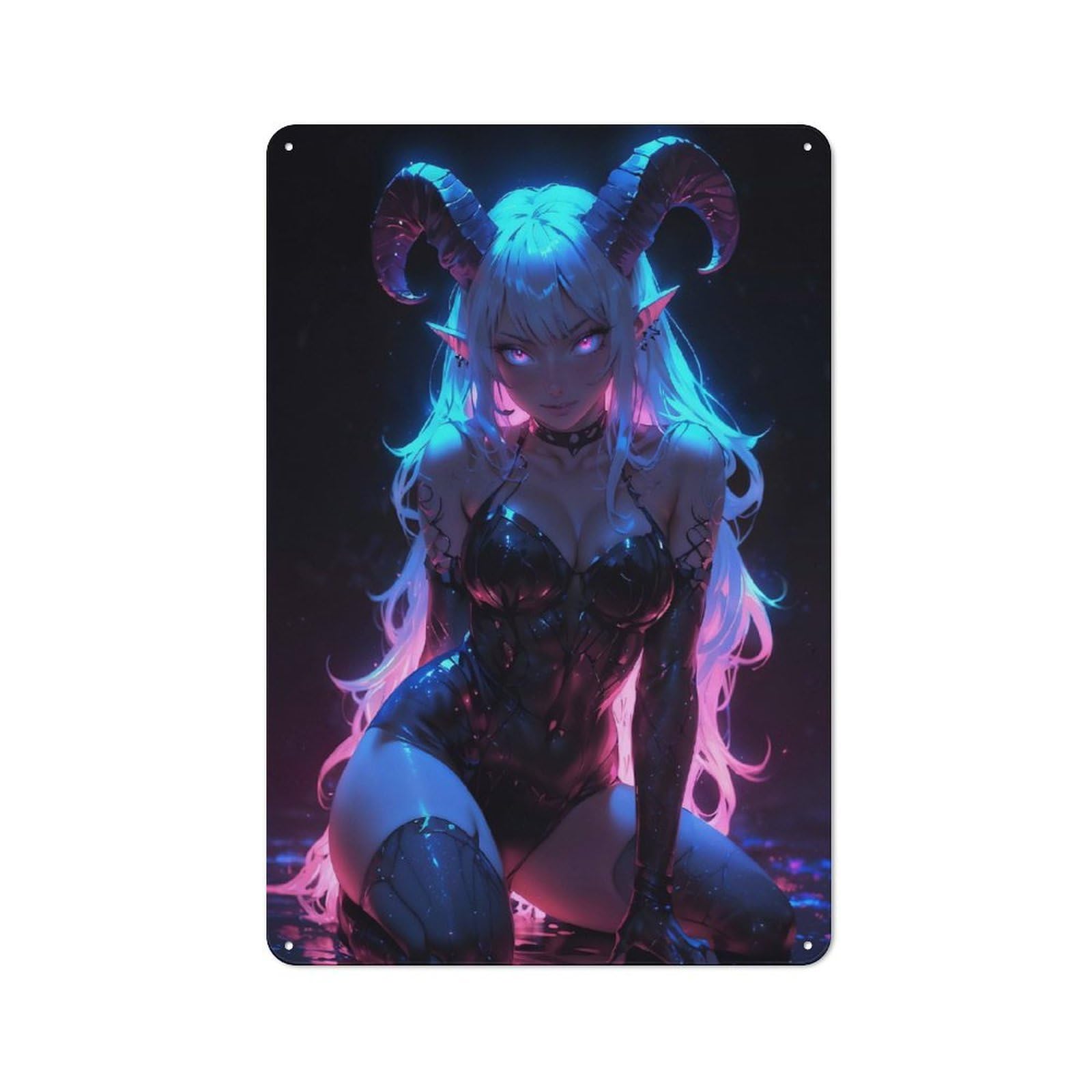 Junmoney Style-10 Vintage Tin Sign 30X20cm With Neon Succubus For Hobby Room Or Studio, For Metal Sign Collectors, For Garage And Workshop Walls