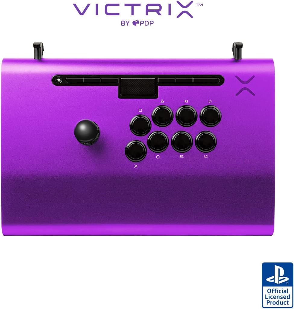 Victrix Pro FS Playstation Fight Stick for PS4, PS5, PC, Durable Aluminum, Sanwa Denshi Buttons, Ergonomic Wrist Slope, Detachable Joystick, Tournament Grade for Fighting Games (Purple)