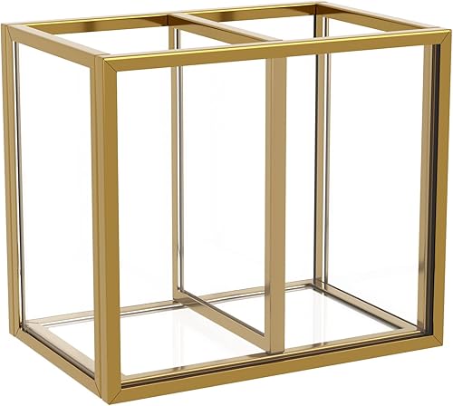 NIUBEE Soporte acrílico dorado para escritorio, organizador de vasos de lápiz transparente, soporte para brochas de maquillaje, organizadores de