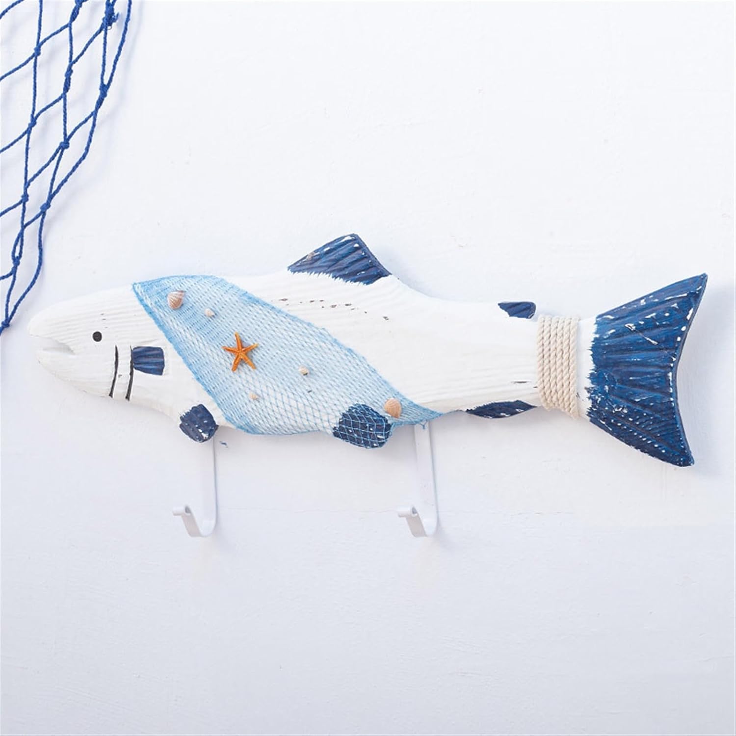 Decorative Hook Ocean Style Creative Hook, Fish Decoration with Fishing Net Coat and Hat, Dining Room Living