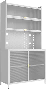 73" Tall Kitchen Pantry Cabinet with Adjustable Shelves & Pegboard, 6-Tier Metal Storage Cabinet with Flip Door, Anti-Tip Design for Kitchen, Dining Room, Living Room White