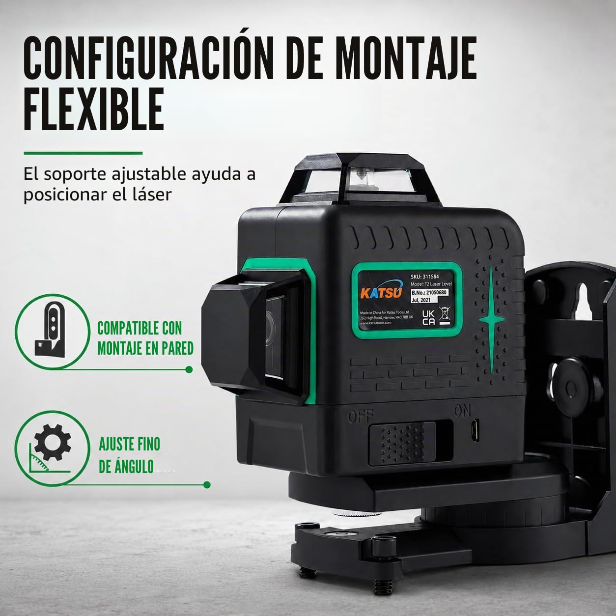 KATSU Nivel Láser 3D de 12 Líneas, 3x360 Grados Línea Cruzada Verde Horizontal Vertical Herramienta Láser Autonivelante, con Modo de Pulso para Interiores y Exteriores, 2 Pilas Incluidas