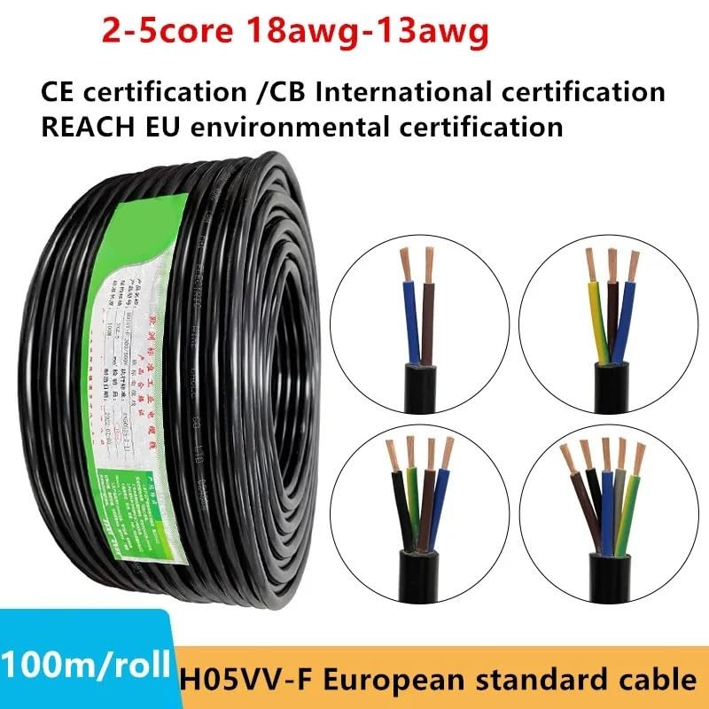 Filo Elettrico, Cavo in Rame H05VV-F da 5 m, 2/3/4/5 conduttori, 18-13AWG, conduttore Elettrico, Cavo in PVC con Guaina Morbida(13AWG 2.5MM,2 cores)