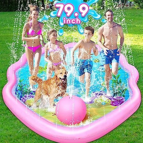 Splash Pad, Upgraded 79.9" Mermaid Splash Pad For Dog Outside Sprinkler Pad Water Toys Fun For Kid & Toddlers Splash Pad Sprinkler For 3-12 Years Old Splash Water Play Mat With Adjustable Water Level #TOP5