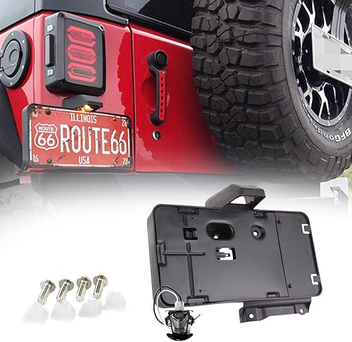 Marco de plástico negro para placa de matrícula con luz compatible con Jeep Wrangler JK 2007-2018 Soporte de montaje para placas de matrícula