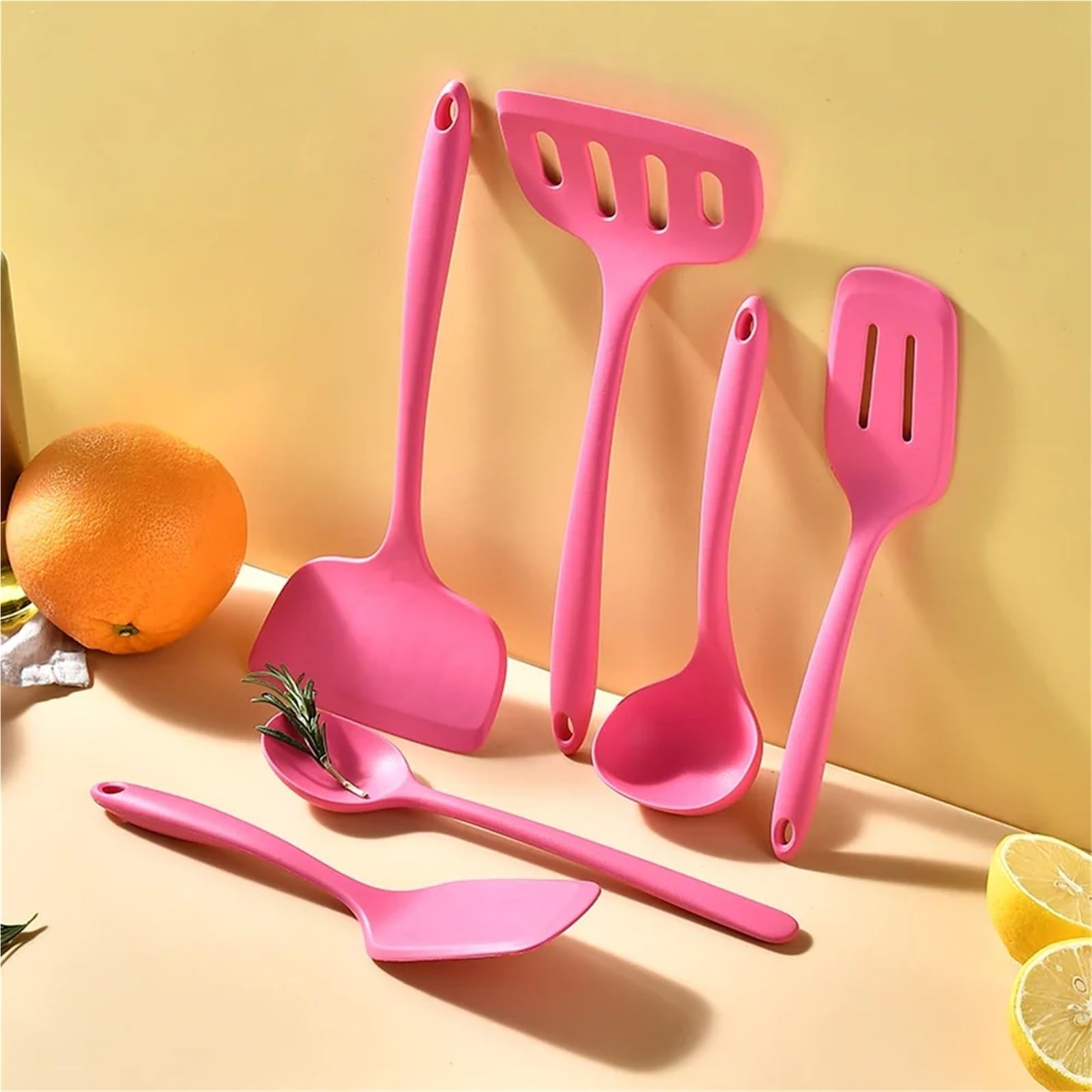 Silikon Küchenhelfer Set 1/6-teiliges rosa Silikon-Küchenutensilien-Set mit antihaftbeschichteten Pfannen, Spatel, Suppenlöffel, Kochutensilien für(6Pcs Mix)