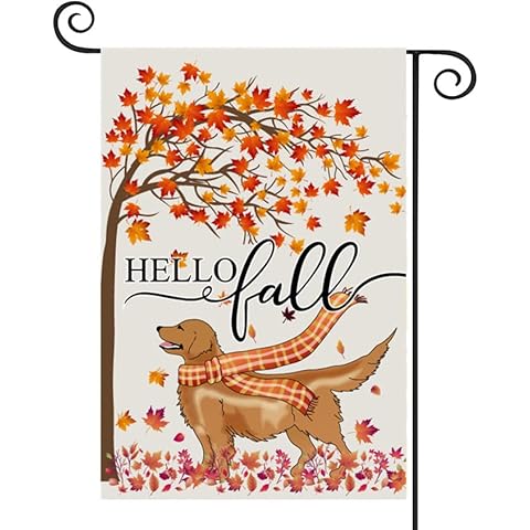 Fall Retriever Garden Flag Golden 12x18 Inch Small Double Sided Burlap Welcome Yard Autumn Thanksgiving Farmhouse Outside Decoration Cover