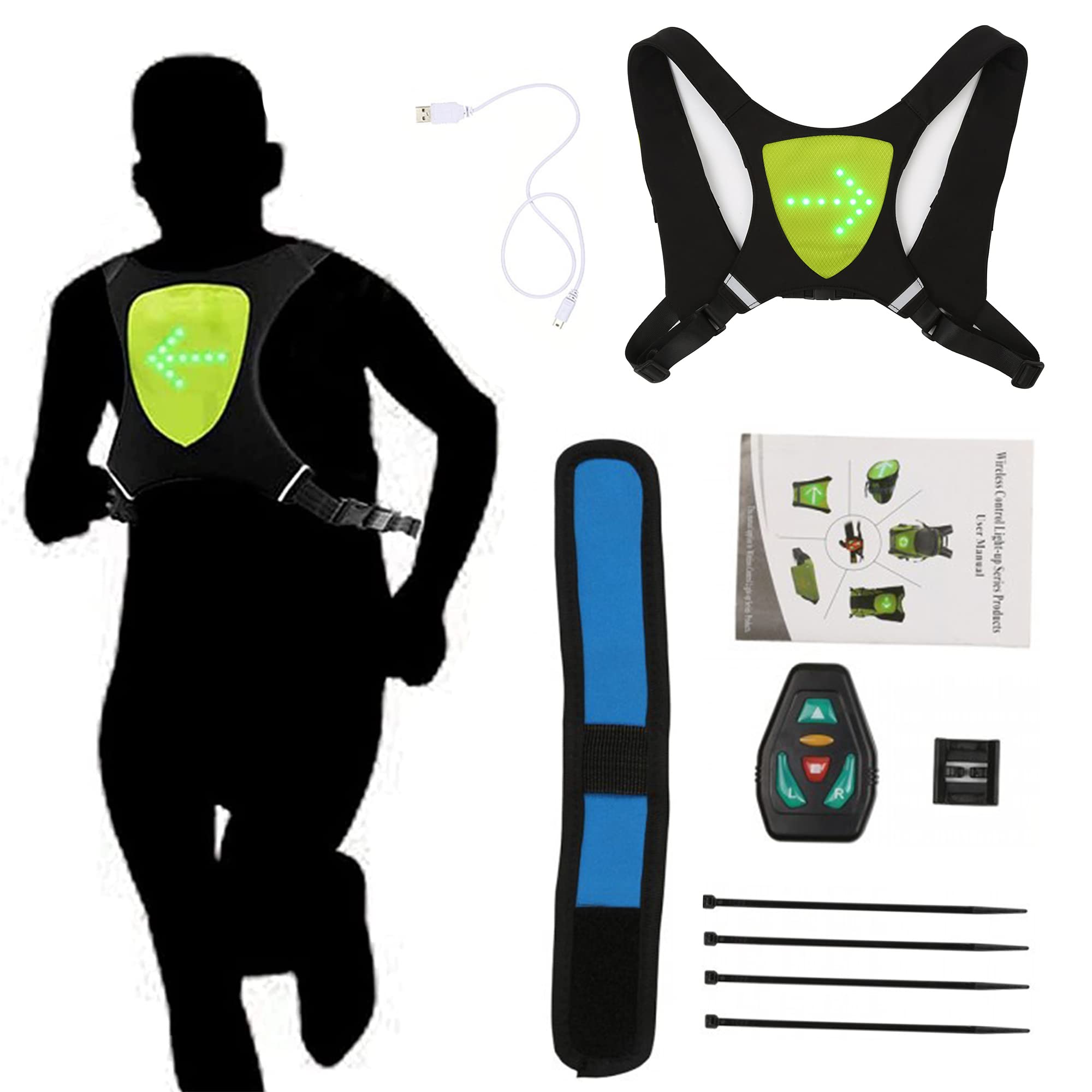 Gilet de Cyclisme de Sécurité à LED avec Indicateur de Direction Télécommande sans Fil Sac à Dos de Vélo Lumineux Clignotant Pack de Vélo Réfléchissant pour Le Cyclisme de Nuit la Course à Pied