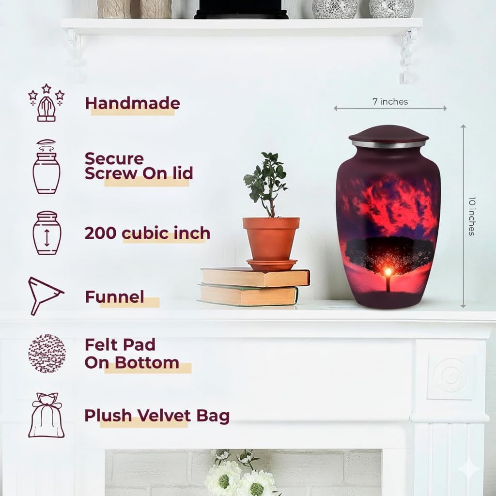 Trupoint Memorials Cremation Urns for Human Ashes, Tree of Life Decorative Burial Urn for Adult Men and Women, Large Red Sunset - Image 3