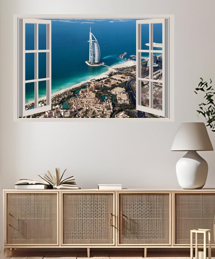 JVERF - JZZA02765 Dubai Emirates UAE Coast Sea Jumeirah Al Naseem| Self-Adhesive Open Window Wall Sticker