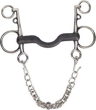 Jiawu Rubber Mullen Pelham Bit, Horse Chewing Mouth Roller, Stainless Steel Safe Rustproof Horse Mouth Snaffle Bit with Chain, Hand Polishing, Horse Accessories