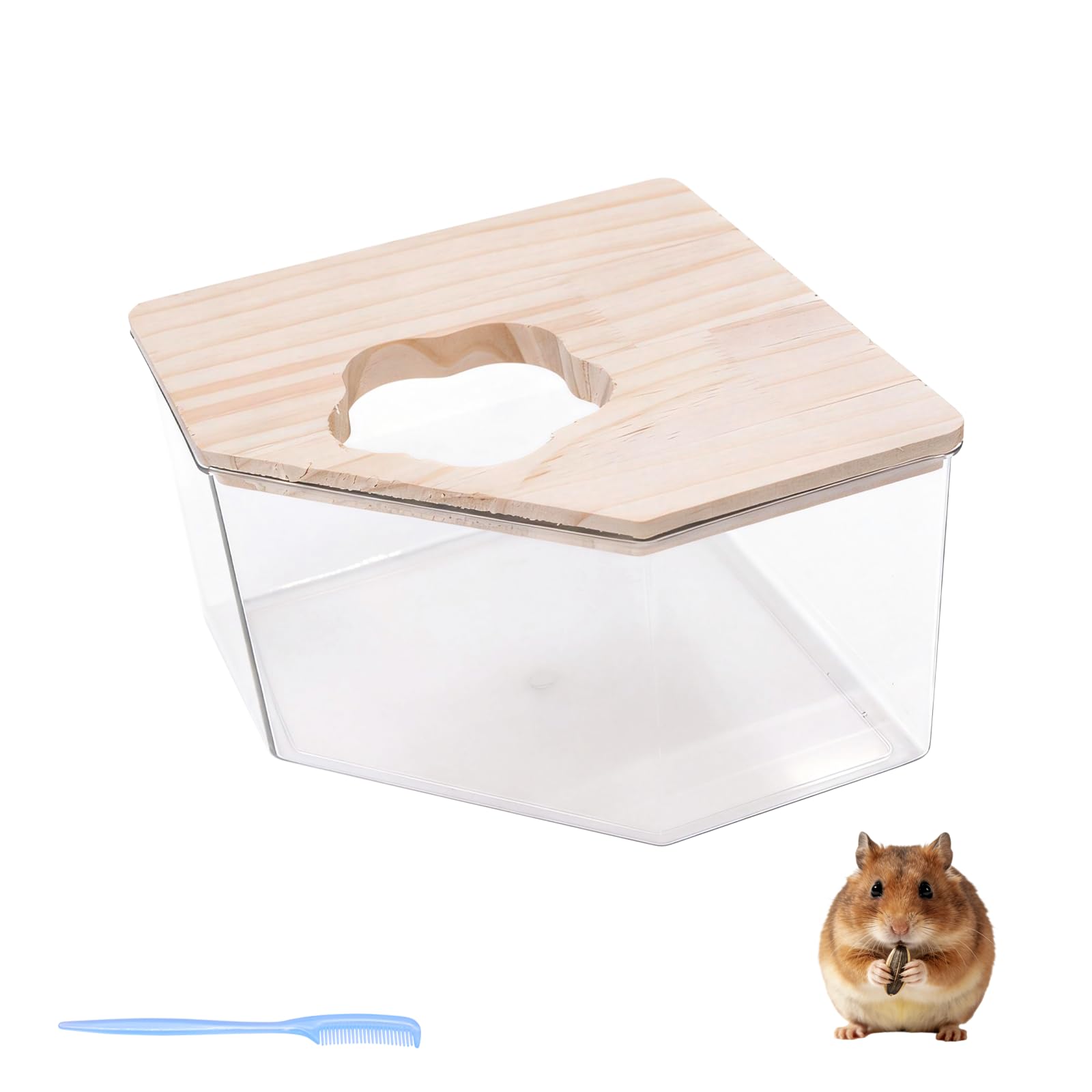MC MEICHUANG Hamster Sand Bath, Clear Acrylic Sand Bath Box for Gerbil Chinchilla Syrian Hamster, Small Animal Bathroom & Toilet, Digging Sauna Room for Hedgehog Gerbil(Pentagon)