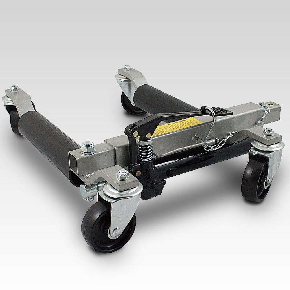BITUXX 4 Stück PKW Rangierhilfe Rangierheber hydraulisch Wagenheber Auto Rangierroller Rangierheber belastbar bis 680 kg pro Rangierroller inklusive Transportständer