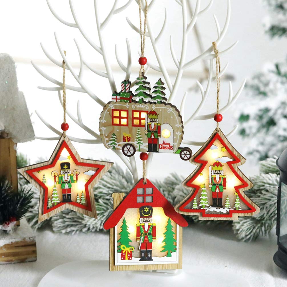 2 Pezzi Albero di Natale in Legno Ornamenti appesi a Forma di Stella per Auto schiaccianoci abbellimento Albero Topper c