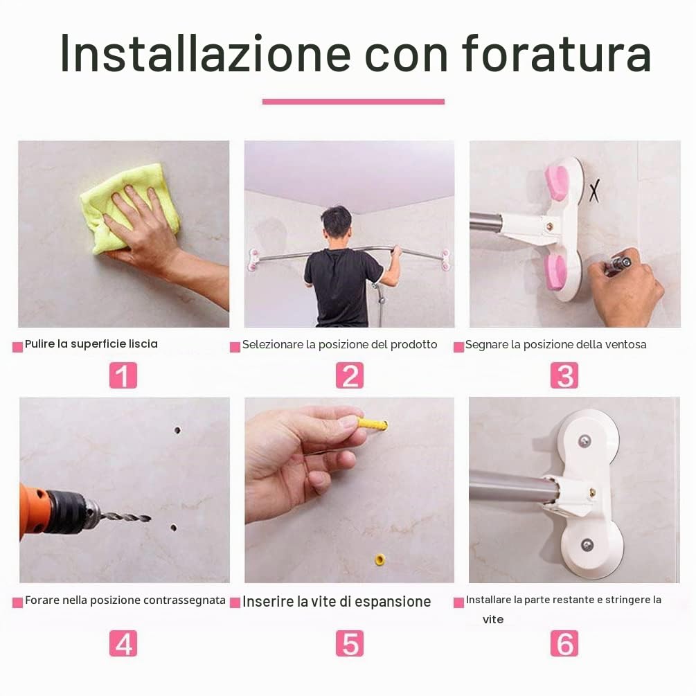 BAOYOUNI Asta per Tenda da Doccia a Forma L Senza Foratura Bastone per Tenda Regolabile Barra ad Angolo Universal per Bagno, Vasca, Spogliatoio, Estensibile 118-180 x 102 cm
