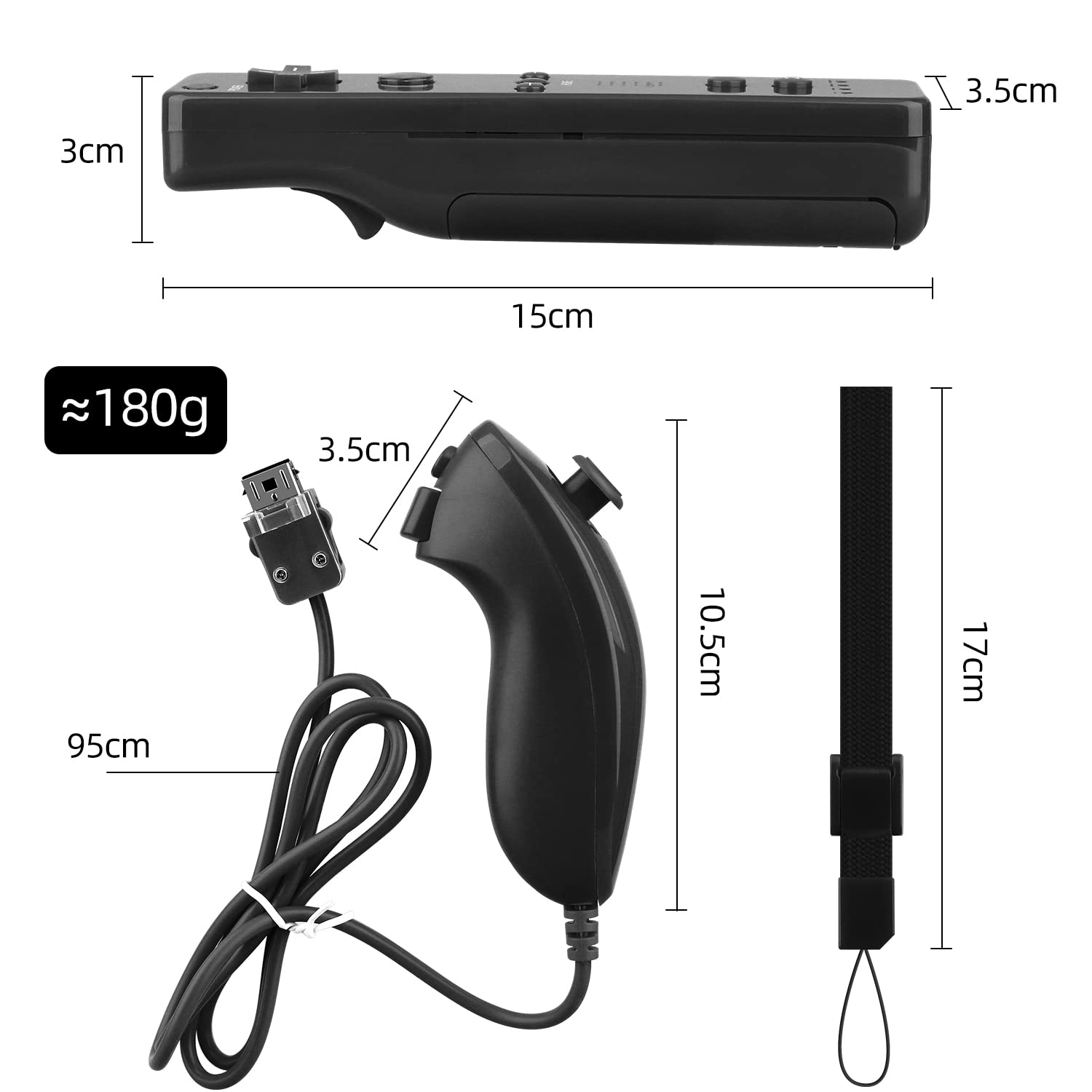 OSTENT Telecomando per sensore di movimento + Wired Nunchuck Combo compatibile per console Nintendo Wii Colore nero
