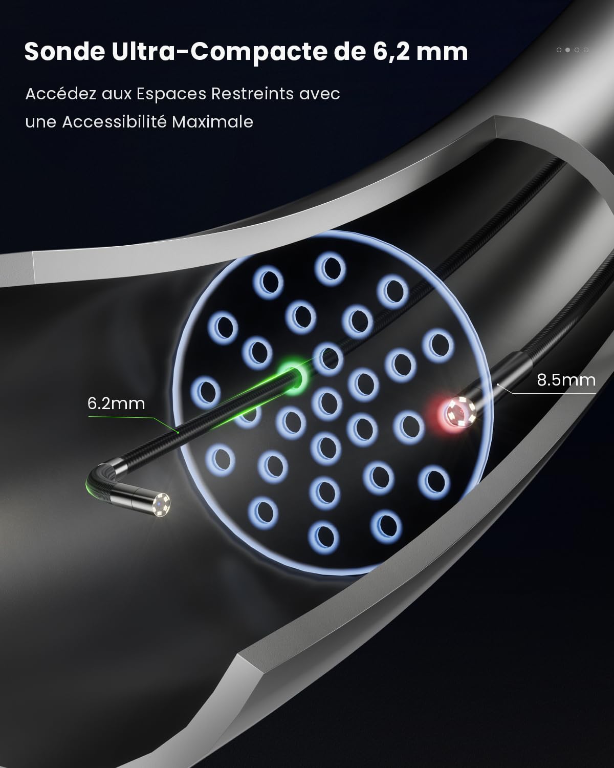Ralcam Caméra Endoscopique Industrielle avec Câble Serpent Remplaçable, Écran HD 5", Sonde Articulée à 4 Directions & Joystick en Acier Inoxydable, Caméra 6,2 mm, Câble Étanche, 1,5 m Auto & Tuyaux