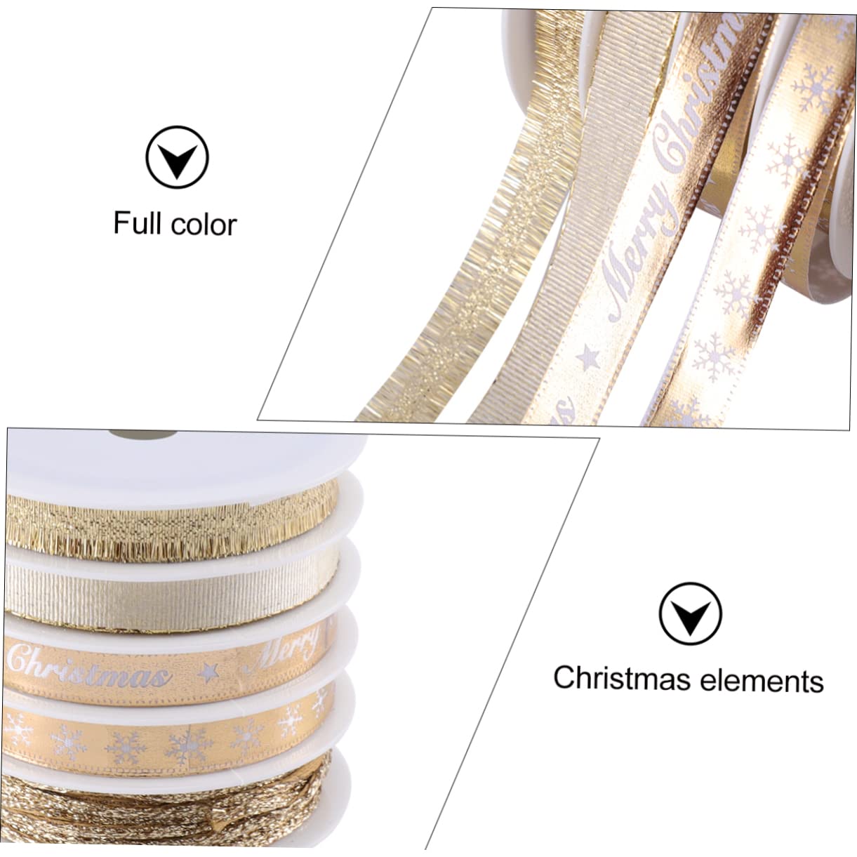 ABOOFAN 3 Sets Elegantes 25 M Langes Weihnachtsband Dekoratives Band Goldfarben Festliche Dekoration Zum Verpacken Von Partygeschenken 5 Rollen * 3