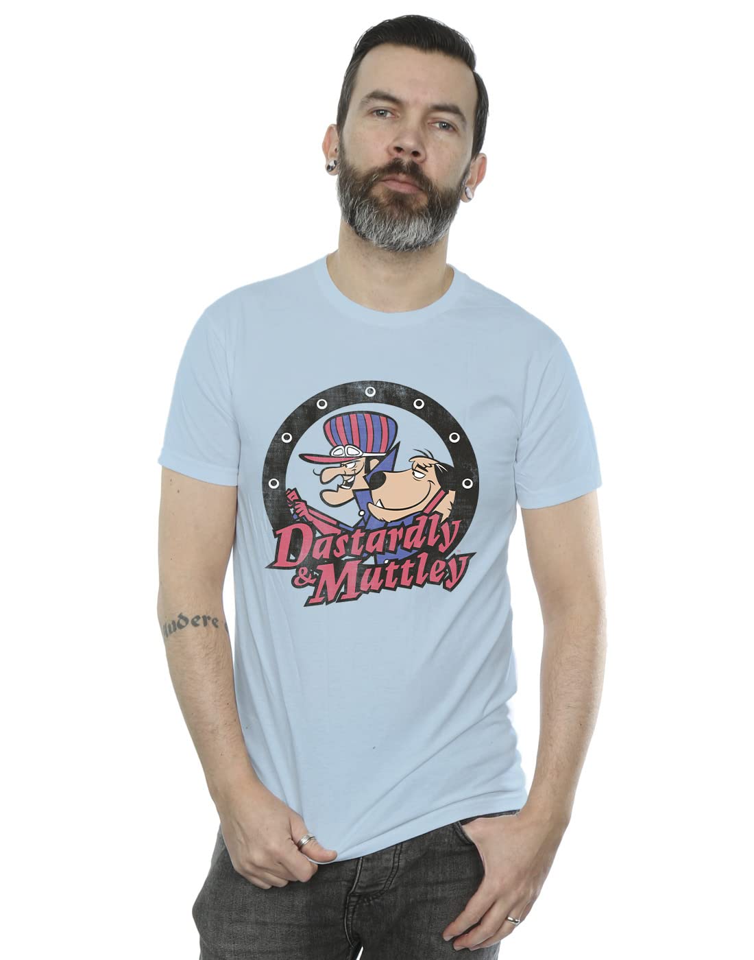 Absolute Cult Men's Baby Blue Wacky Races Dastardly And Mutley Circle T-Shirt Medium