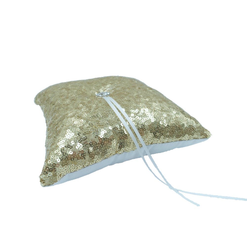 Abbie Home Sequin Glitter Wedding Guest Book + Pen Set + Flower Basket + Ring Bearer Pillow Rhinestone Décor Wedding Party Favor-Gold