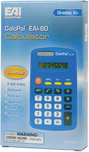 Miniatura 5 de EAI Education CalcPal EAI-80 Calculadora solar básica, doble potencia para escuela, hogar u oficina azul - Juego de 10