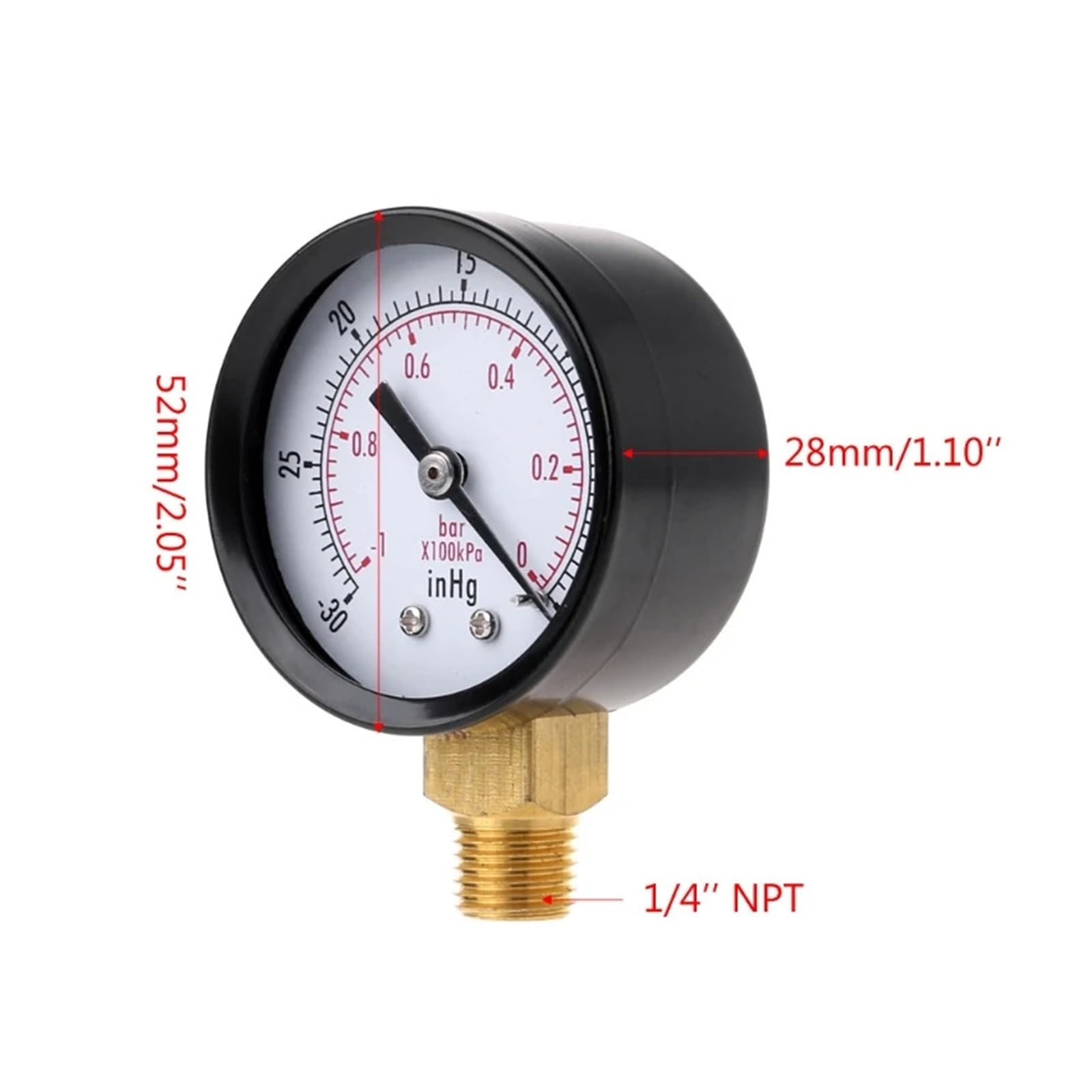 Pressure Mini Manometer für Kraftstoff Y1UB Compound-Druck-Vakuummeter, Glycerin gefüllt, -1/10 Bar & 30 1/4 BSP unten