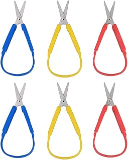 iSuperb 6 Pack Loop Scissors Grip Scissor for Kids, Teens and Adults, Easy Grip, Easy Opening, Adapted Scissors for Special Needs (6 Pack Loop Scissors)