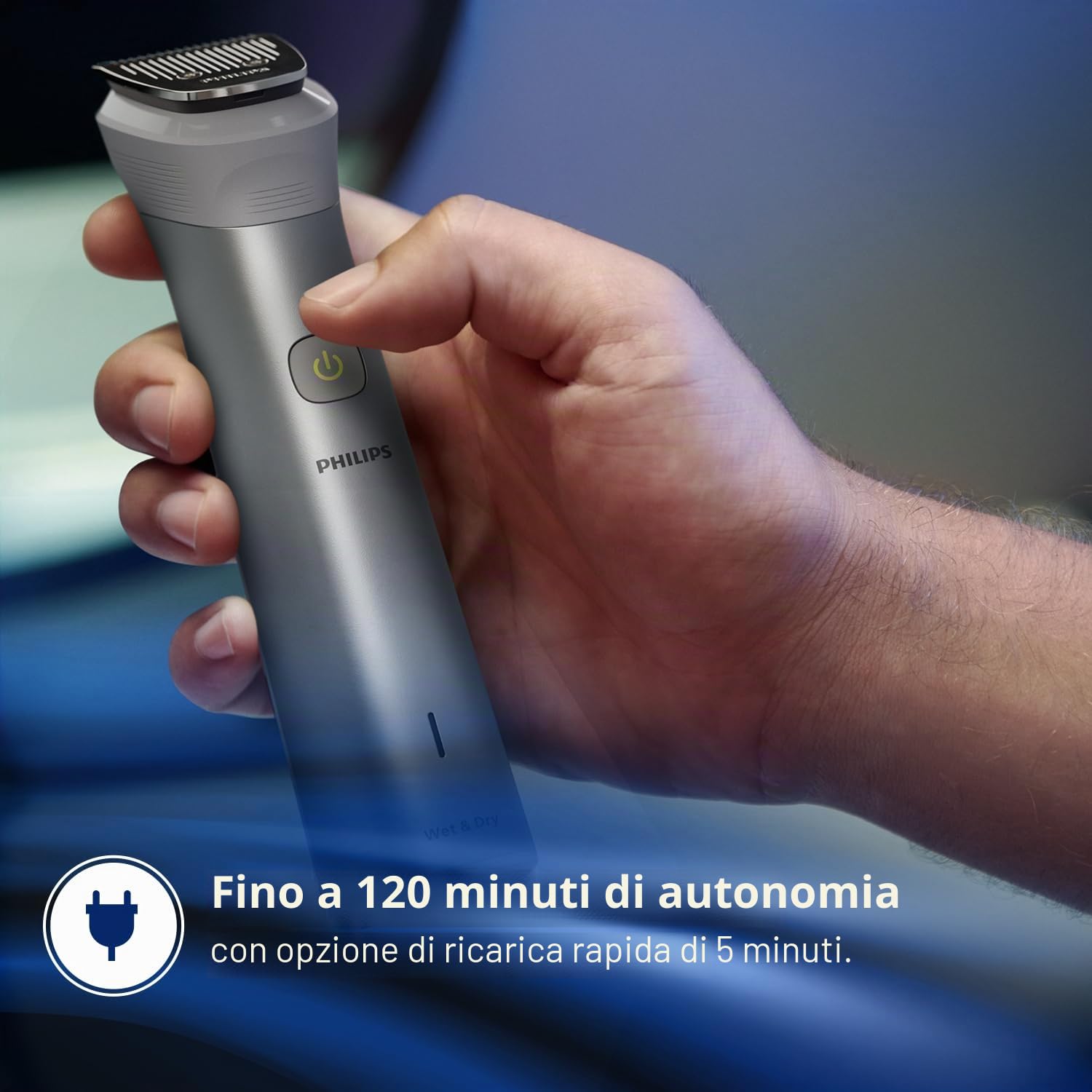Philips Kit per la toelettatura del viso, testa e corpo 13 in 1, ricaricabile, 13 in 1, per uomo, 120 minuti di autonomia, tecnologia Beard Sense, color argento, MG5930/65
