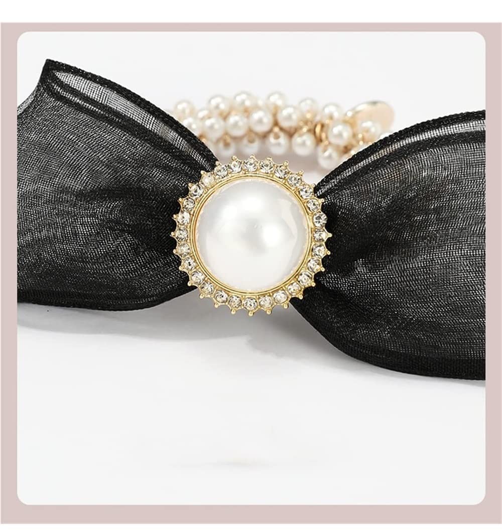 Scrunchies Per Capelli 2pcs Imitazione Perla Testa Corda Femminile Di Cavallo Per Capelli Fiocco Maglia Elastico Per Anello Elastici Per Coda Di Cavallo