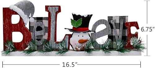 Miniatura 5 de Letrero de madera de Navidad con texto en inglés "Believe Merry Christmas", decoración rústica de muñeco de nieve para el hogar, letrero rústico de
