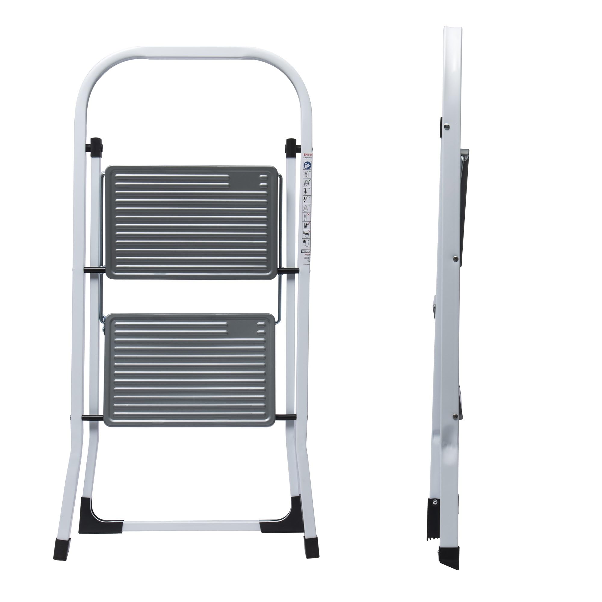 WERKA PRO Marchepied 2 Marches Pliable - Métal Peint - Garde-​Corps Sécurisé - Capacité 150 kg - Compact et Robuste pour Bricolage - Stabilité Excellente