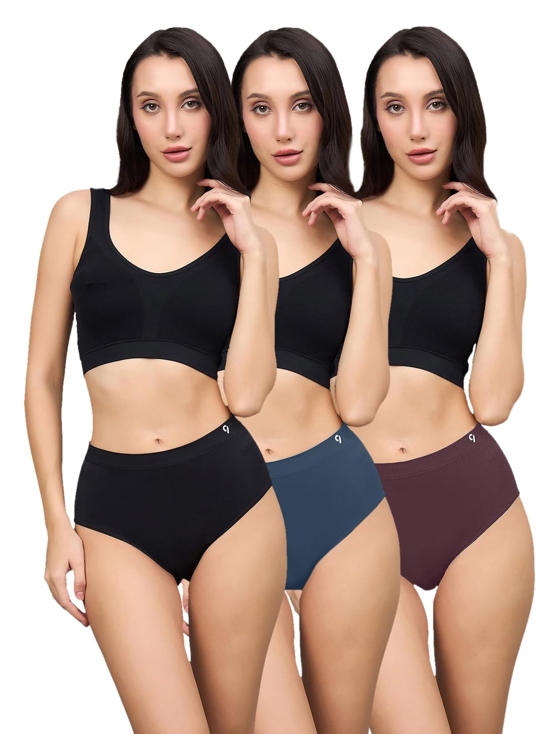 c9 airwear Seamless High-Rise Hipster Briefs Dark Pack of 3 Soft Stretch Fabric & Smooth Waistband Multicolour-picture-22